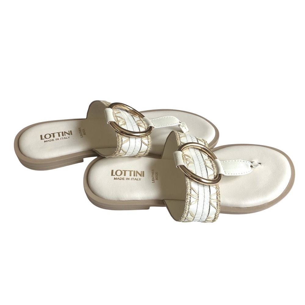 Lottini Women's Sandals Cream‎ Made In Italy with Gold accents 7.5/38